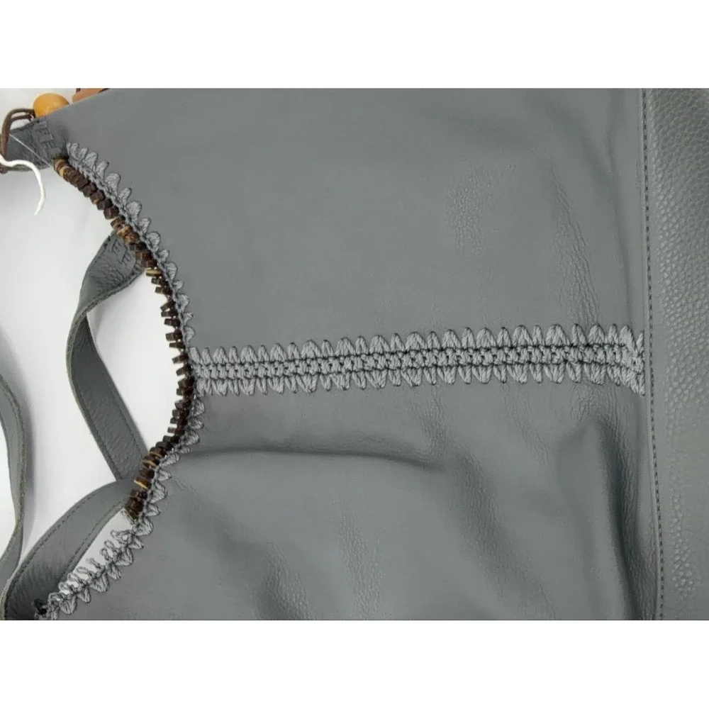 The Sak Huntley Hobo Bag Gray Leather Medium Western Crochet Tassel Read